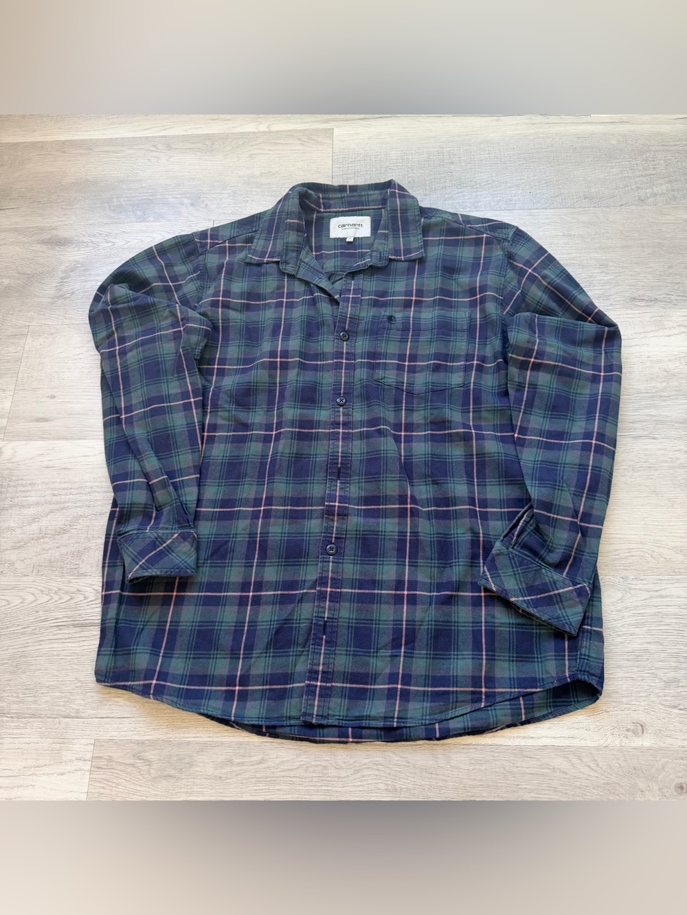 Carhartt WIP Green and Navy Plaid Button-Down Shirt